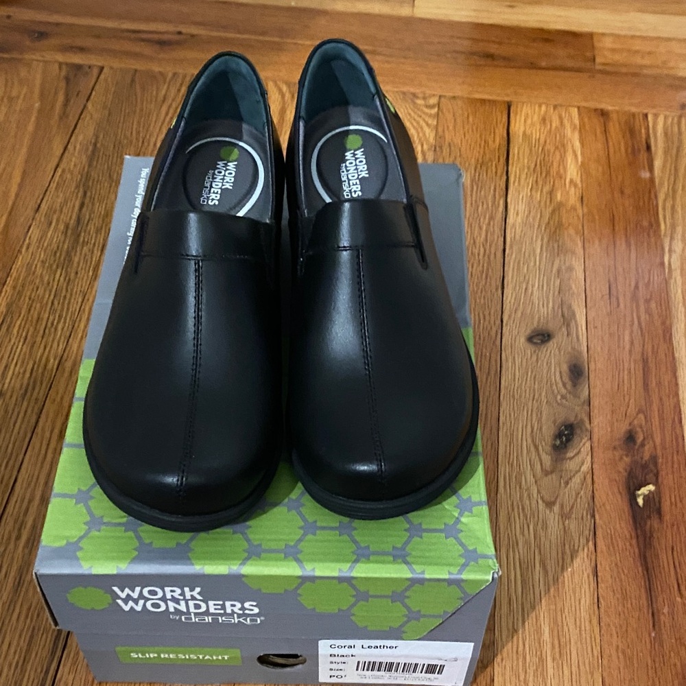 Dansko Work Wonders Black Leather Slip-Ons